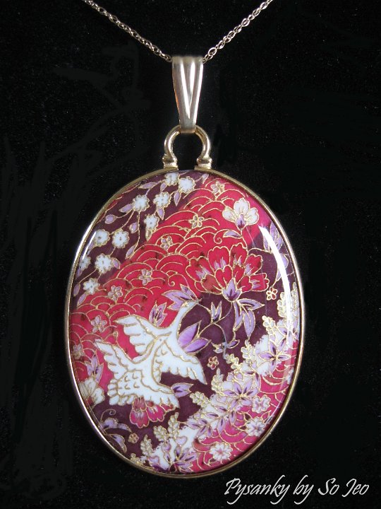 Spiral Birds & Blooms Chiyogami Pendant Pysanky By So Jeo